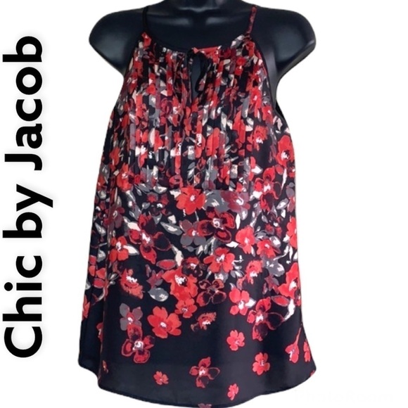 Chic by Jacob Sleeveless Floral Satin/Pleated Top Size P/S - Picture 1 of 11